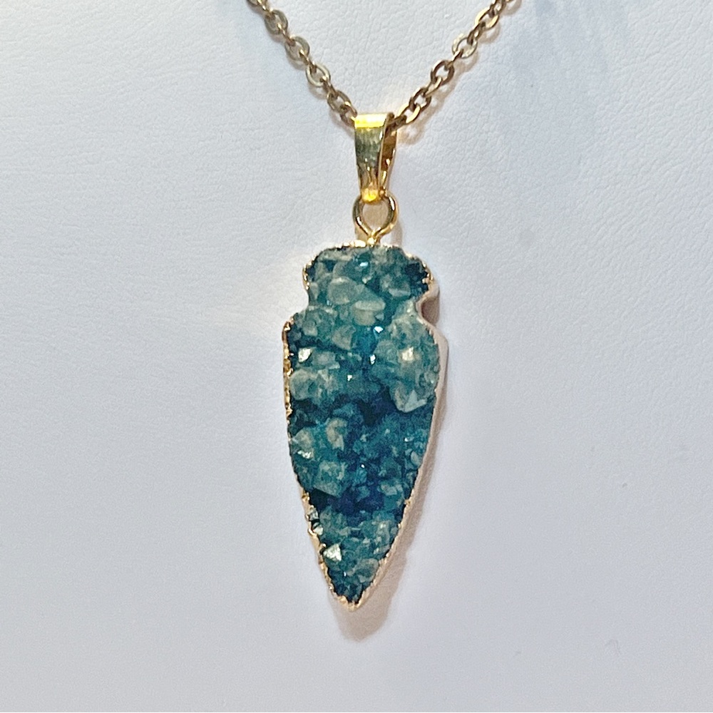 Green Druzy Arrowhead Necklace